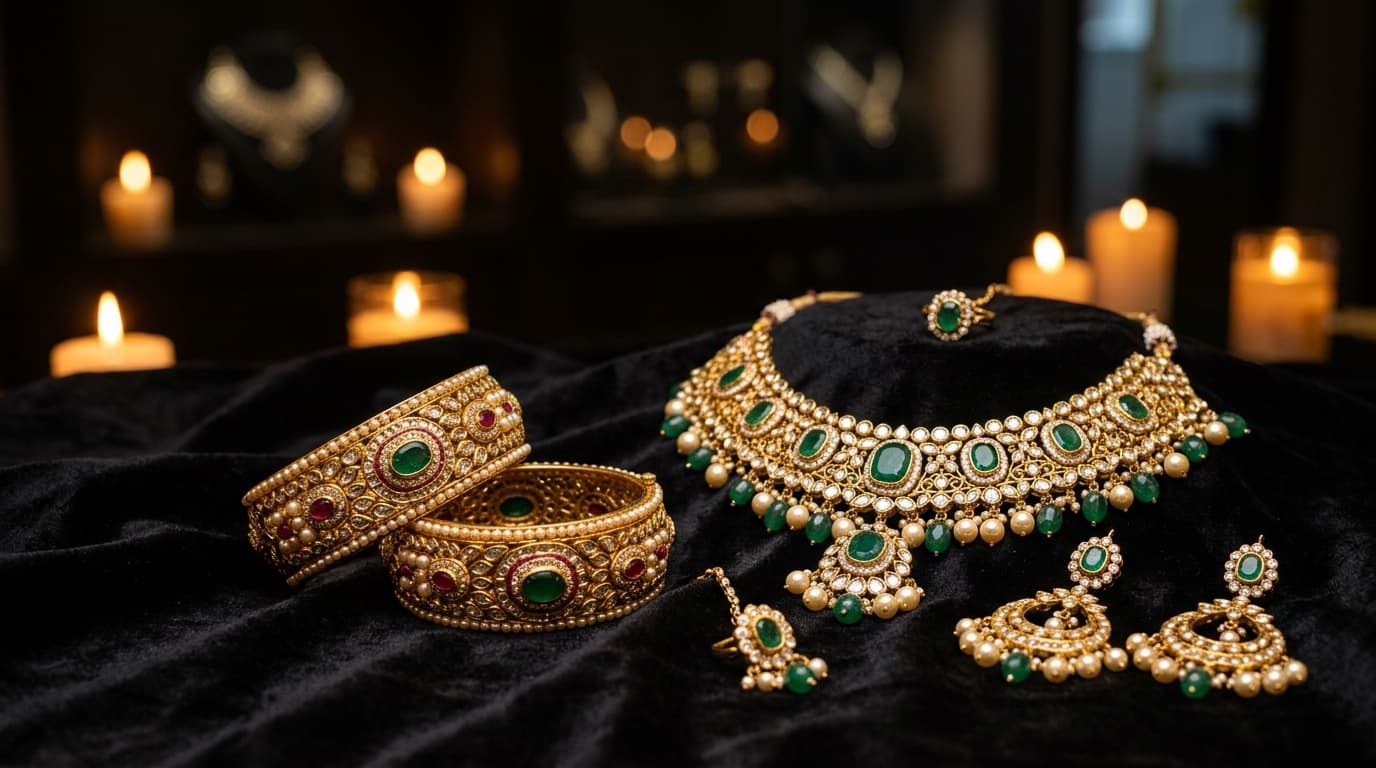 Kundan & Emerald Bridal Set